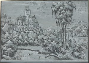 带有城堡的风景，1544年。 作者 不明