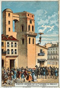 勒诺曼德（Lenormand）从蒙彼利埃天文台的塔楼跳下，1783年，十九世纪 作者 不明