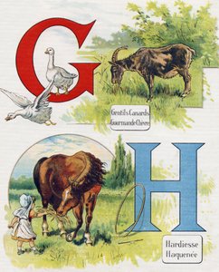 字母 G 和 H：好鸭子，贪婪的山羊，大胆和 Haquenee。 雕刻在“ABC L