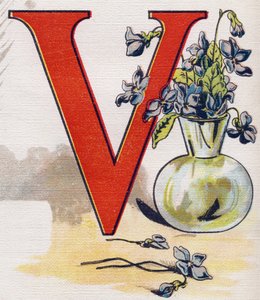 Letter V: vase with violets. Engraving in "ABC L
