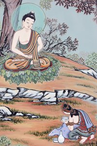 佛女一生为未来佛提供一碗米饭和牛奶他接受了，恢复了力量，重新开始了他的修行，首尔，Coree du Sud 作者 不明