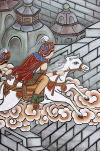 佛祖释迦牟尼逃出皇宫，由Channa骑着他的马Kanthaka陪同，首尔，南极洲。 作者 不明