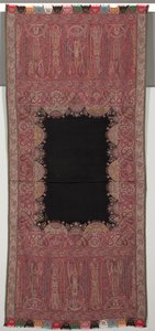 1840年代，黑色中长披肩，具有中国风风格的异国四面画廊。 作者 不明