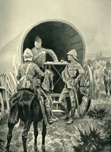 罗伯茨勋爵（Lord Roberts）在他睡觉的那辆运输车中发动了派遣，1901年。 作者 不明
