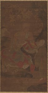 罗汉手持麈尾，有侍者，14世纪。 作者 不明