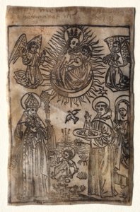 麦当娜和带有圣奥古斯丁三位成员的孩子：圣奥古斯丁...，1400年代。 作者 不明