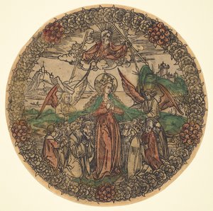 戴着玫瑰花环的圣母，14901500。 作者 不明