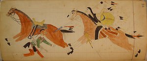 马费特账本：两个骑马的印第安人，约1874-81年。 作者 不明
