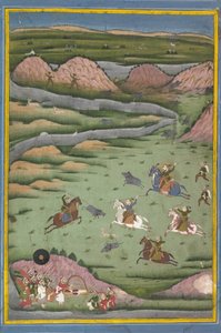 Maharana Amar Singh II或Sangram Singh狩猎野猪，十九世纪。 作者 不明