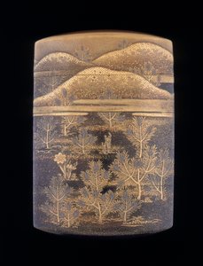 饰有松树和山丘的真江漆器，江户时代后期，日本，1750-1850年 作者 不明