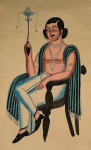 坐在欧洲椅子上抽着马吉拉烟斗的男人c。 1880年。 作者 不明