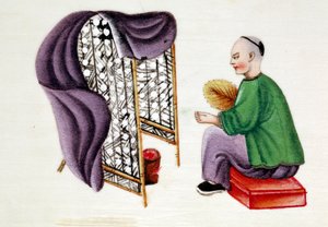 男子干燥蚕茧，十九世纪 作者 不明