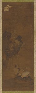 鸳鸯、岩石和一种开花植物，1368-1644。 作者 不明