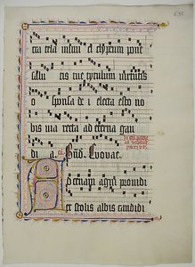 带有首字母A的手稿叶子，来自德国的Antiphonary，15世纪第二季度。 作者 不明