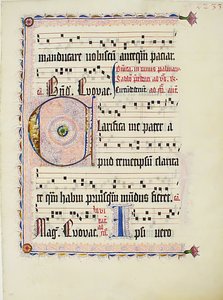 带有首字母C的手稿叶子，来自德国的Antiphonary，约1425-50。 作者 不明