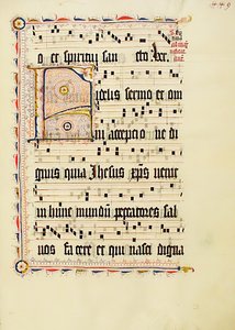 带有首字母F的手稿叶子，来自德国的Antiphonary，15世纪第二季度。 作者 不明