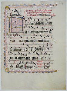 带有首字母F的手稿叶子，来自德国的Antiphonary，15世纪第二季度。 作者 不明