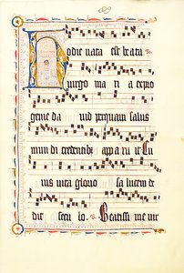 带有首字母H的手稿叶子，来自德国的Antiphonary，15世纪第二季度。 作者 不明