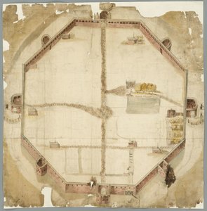 1530 年的地图，显示荷兰海牙计划修建但从未实施的城墙 作者 不明