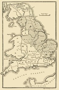 英格兰地图，显示盎格鲁-撒克逊王国和丹麦地区，c9世纪，189年 作者 不明
