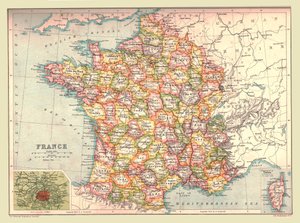 法国地图，1902年。 作者 不明