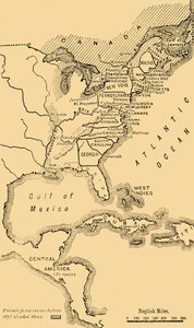 北美地图，图解美国独立战争，c1785，1890年。 作者 不明