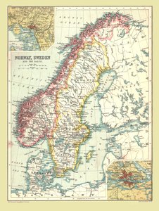 挪威和瑞典地图，1902年。 作者 不明