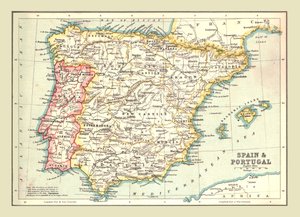 西班牙和葡萄牙地图，1902年。 作者 不明