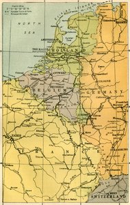 比利时边境与要塞的地图，1919年。 作者 不明