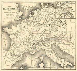 查理曼大帝统治下的法兰克王国地图，1890年。 作者 不明