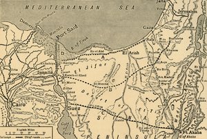 土耳其对苏伊士运河的进攻地图，第一次世界大战，1915年，c1920。 作者 不明