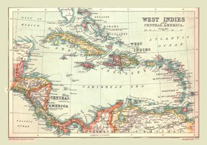 西印度群岛和中美洲地图，1902年。 作者 不明