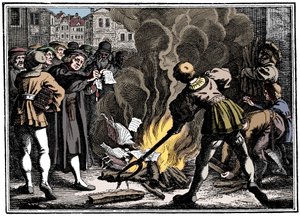 马丁·路德（Martin Luther）燃烧教皇的公牛，1520年 作者 不明