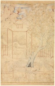 花园亭中的主人和门徒，单页插图，c。 1570-1590年代。 作者 不明