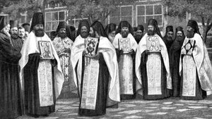 希腊教堂的僧侣，携带着礼仪，希腊，1922年 作者 不明