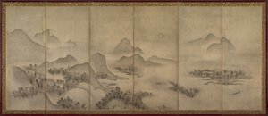 月光下的景观之一，于1500年代后期。 作者 不明