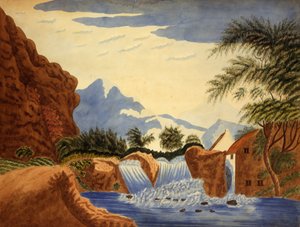山景和水车，约1820-1870年。 作者 不明