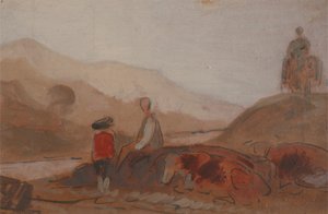 山区风景与湖边的人物，1825至1830年。 作者 不明