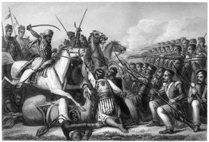 游骑兵在Cawnpore战役中攻击步兵广场，1857年，c1860 作者 Unbekannt
