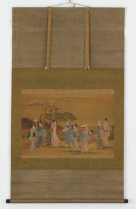 九个人出来看樱花，江户时期，1615-1868。 作者 不明