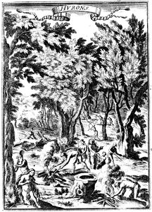 北美休伦印第安人在林地狩猎和准备食物，1686年 作者 不明