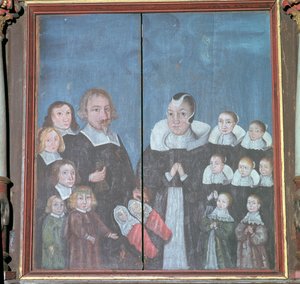 挪威画，展示一个有十四个孩子的家庭，17世纪 作者 不明