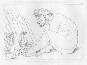 奥德修斯与独眼巨人Polyfemos喝酒，约1833年 作者 不明