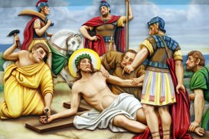 Our Lady of Fatima church. Way of the cross. Station 11. Jesus is nailed to the cross. Ho Chi Minh City. Vietnam 作者 不明
