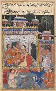 鹦鹉图蒂娜玛的故事中的页面：第八夜：欺骗妻子的欺骗，c。 1560。 作者 不明