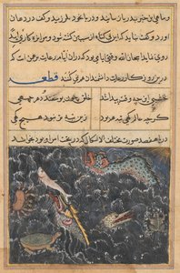 鹦鹉图蒂-纳玛人的故事中的页面：第十一个夜晚：海洋生物，c。 1560。 作者 不明