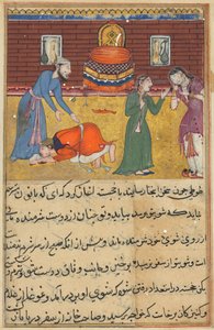 鹦鹉图蒂-纳玛人的故事中的页面：五十二夜：虔诚的儿子...，c。 1560。 作者 不明
