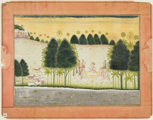 Bhagavata Purana的专页：Nanda和长者与gopas的会合，c。 1690年至1700年。 作者 不明