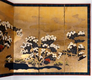 一对带有6个带有金色背景的面板的屏风，江户时代，日语，1600至1867年 作者 不明