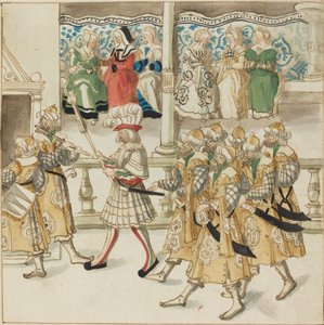 穿着东方服装的骑士游行，约1515年。 作者 不明